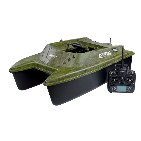 Bateau Appât Télécommandé 300 M - Pour Pêche Carpe, Avec LED, 2 Boîtes à Appâts (charge 2 Kg), Batterie Incluse